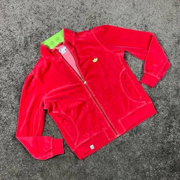 Adidas Adi Dassler Size XL Velour Track Jacket Womens Pink Trefoil Y2K 06 - Picture 1 of 8